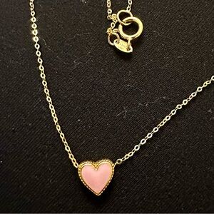 New 14K Solid Real Gold necklace chain pink heart pendant 16 to 18 inch all gold
